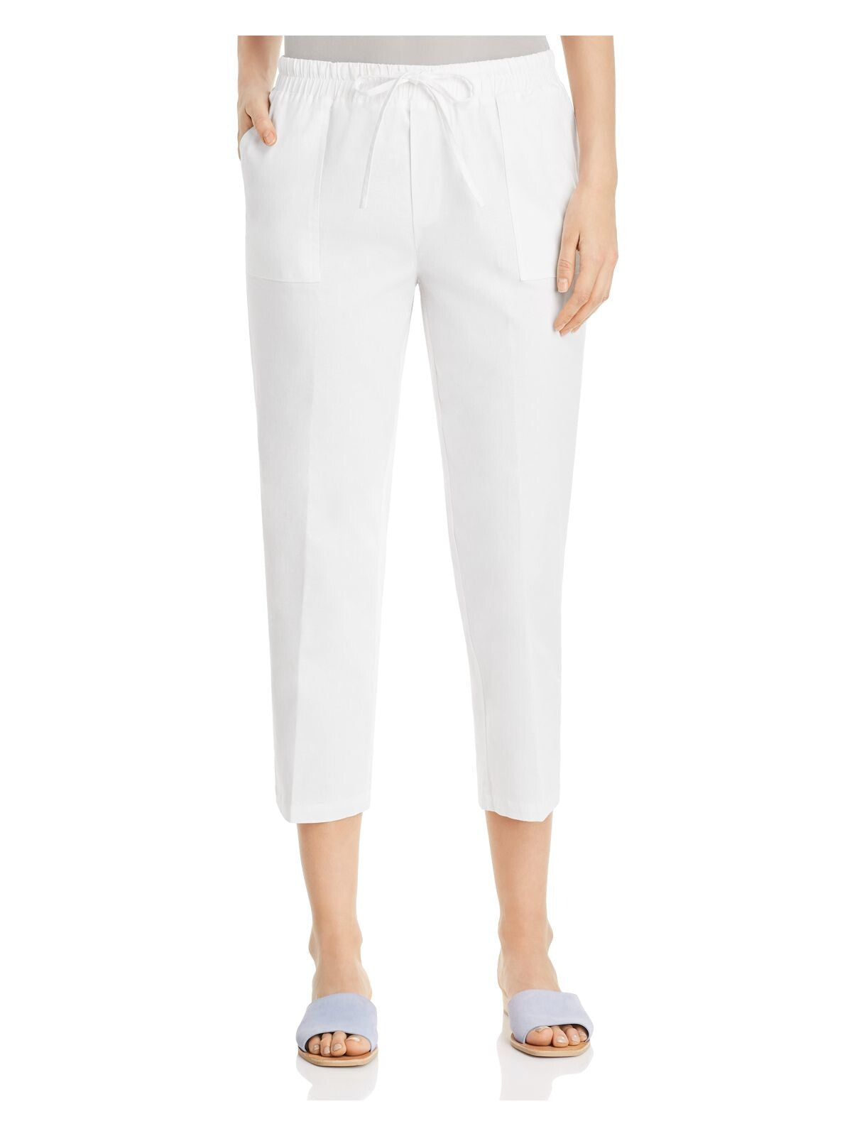 LE GALI Womens White Pocketed Drawstring Capri Pants M