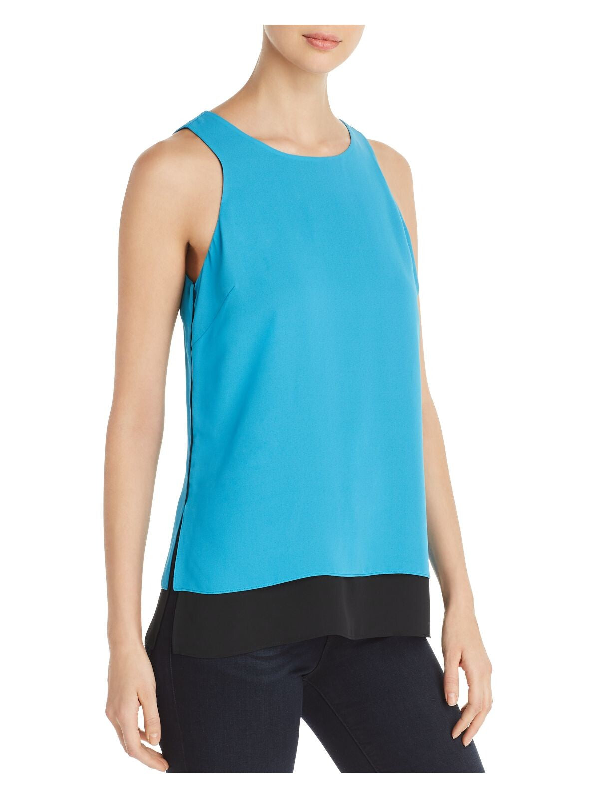 LE GALI Womens Blue Tie Solid Sleeveless Jewel Neck Top Size: S
