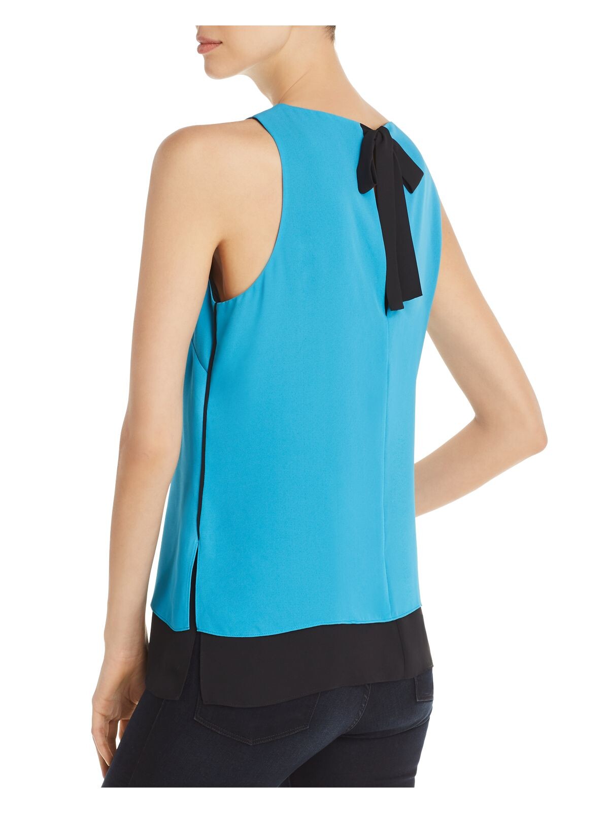 LE GALI Womens Blue Tie Solid Sleeveless Jewel Neck Top Size: S