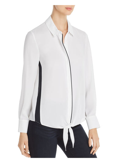 LE GALI Womens Tie Long Sleeve Collared Button Up Top
