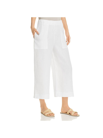 THREE DOTS Womens White Stretch Pocketed Darted Cropped Pull On Style Wide Leg Pants 6