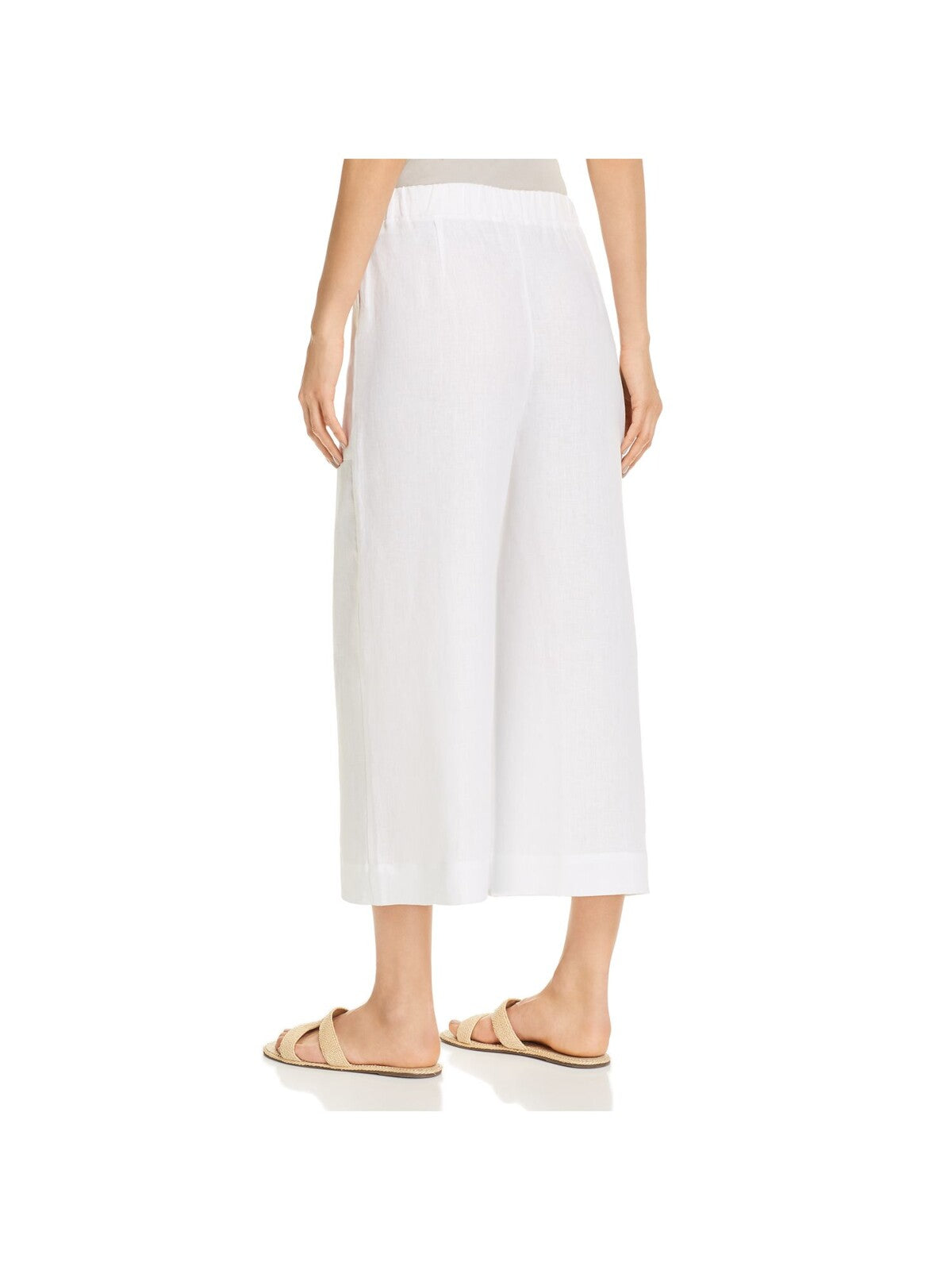 THREE DOTS Womens White Stretch Pocketed Darted Cropped Pull On Style Wide Leg Pants 6