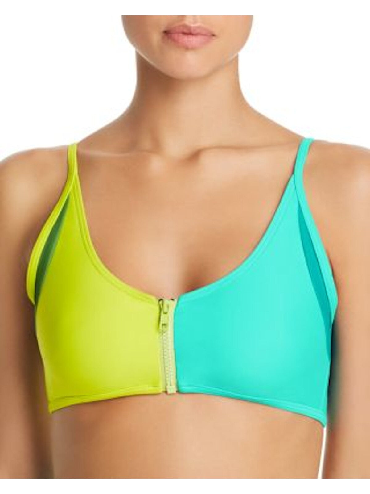 CHROMAT Women's Green Color Block Zip Bikini Top S