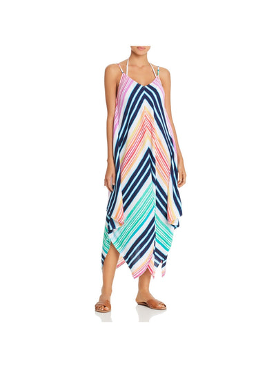 TOMMY BAHAMA Women's Blue Chevron Stretch Double V-Neck Handkerchief Hem Adjustable Swimsuit Cover Up S