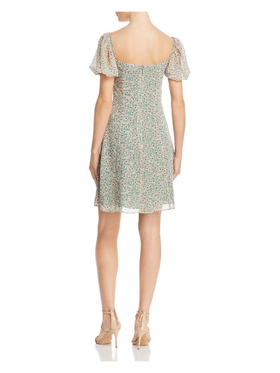 FAME AND PARTNERS Womens Green Floral Pouf Sweetheart Neckline Short Evening Fit + Flare Dress 0