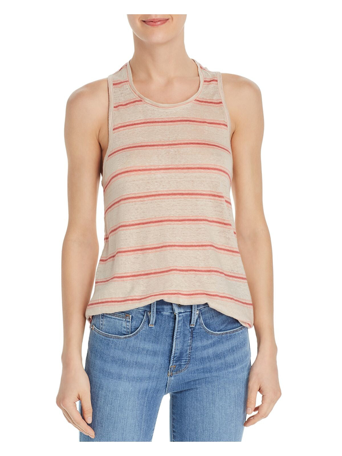 JOIE Womens Beige Striped Sleeveless Jewel Neck Tank Top XL