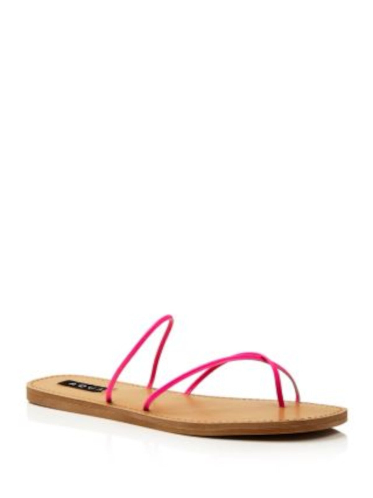 AQUA Womens Pink Toe-Loop Strappy Zeus Square Toe Slip On Leather Slide Sandals 7.5 M