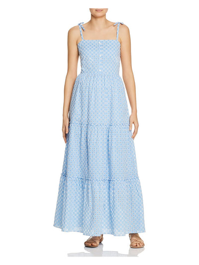 PALOMABLUE Womens Light Blue Spaghetti Strap Full-Length Ruffled Dress Size: L