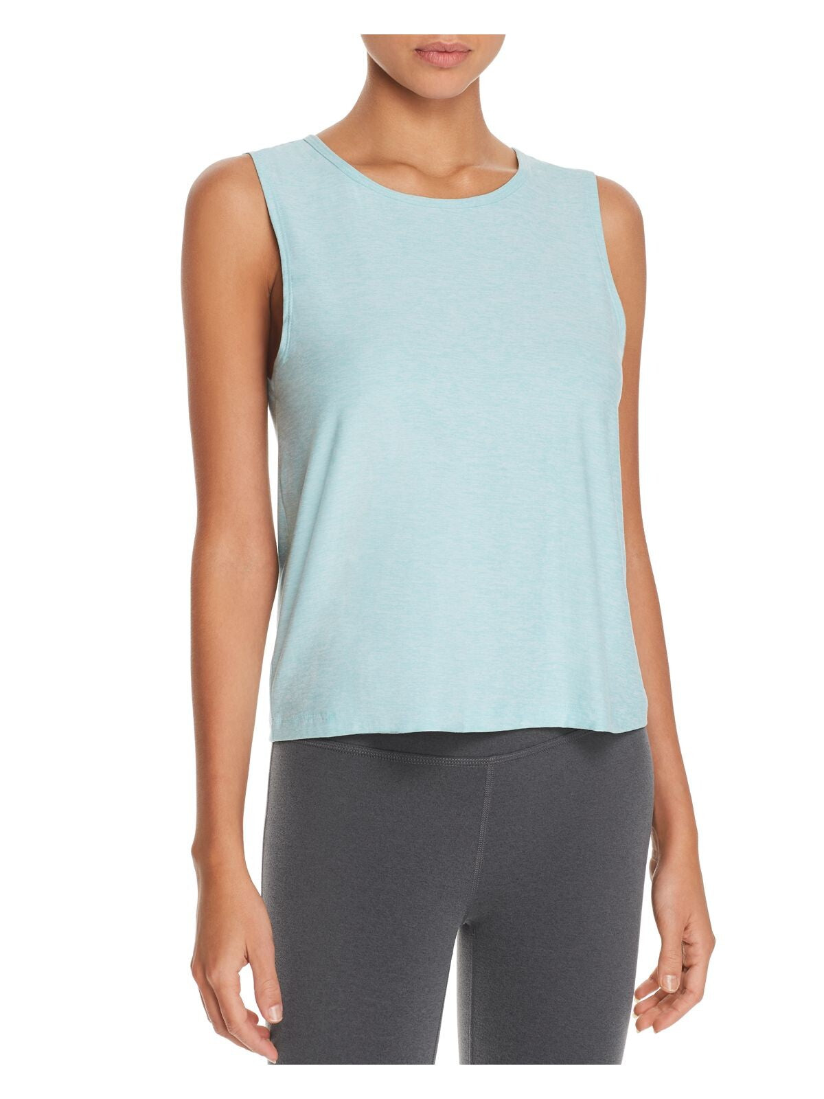 BEYOND YOGA Womens Aqua Heather Sleeveless Crew Neck Active Wear Tank Top XS