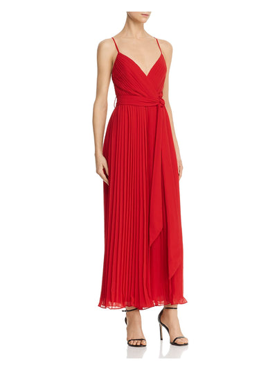 FAME AND PARTNERS Womens Red Pleated Sleeveless V Neck Maxi Formal Fit + Flare Dress 2