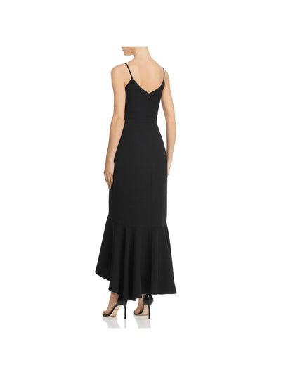 LAUNDRY Womens Black Zippered Ruffled Adjustable Straps Spaghetti Strap Surplice Neckline Maxi Evening Faux Wrap Dress 0
