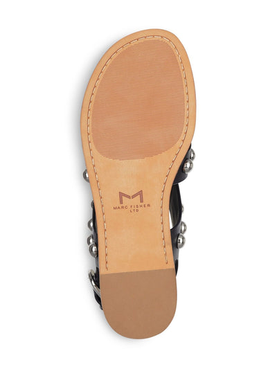 MARC FISHER Womens Black Studded Adjustable Strap Prancer Round Toe Buckle Leather Gladiator Sandals Shoes M