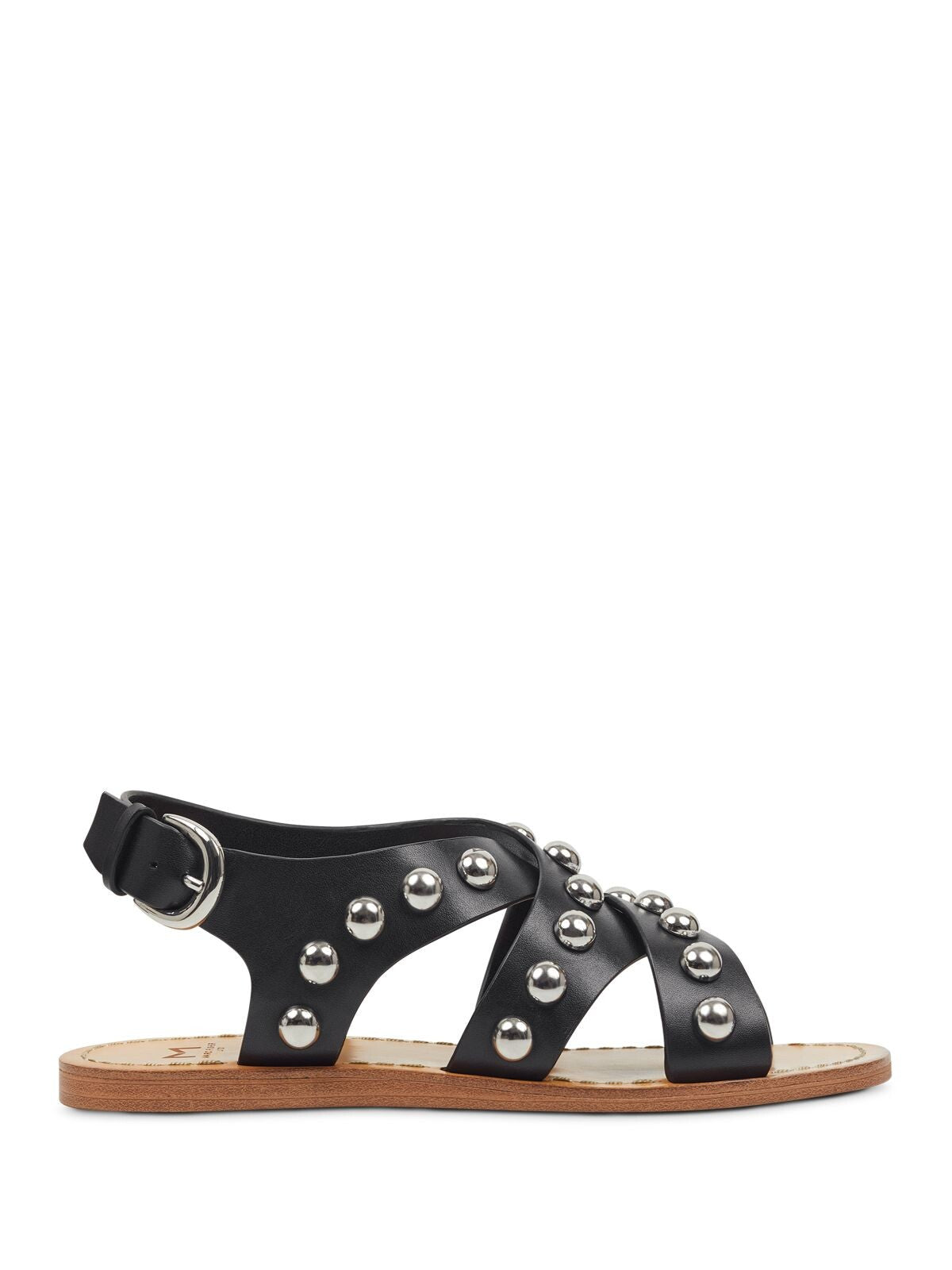 MARC FISHER Womens Black Studded Adjustable Strap Prancer Round Toe Buckle Leather Gladiator Sandals Shoes 6 M