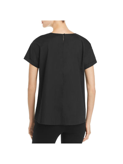 EILEEN FISHER Womens Black Stretch Short Sleeve Round Neck Wear To Work Top XL