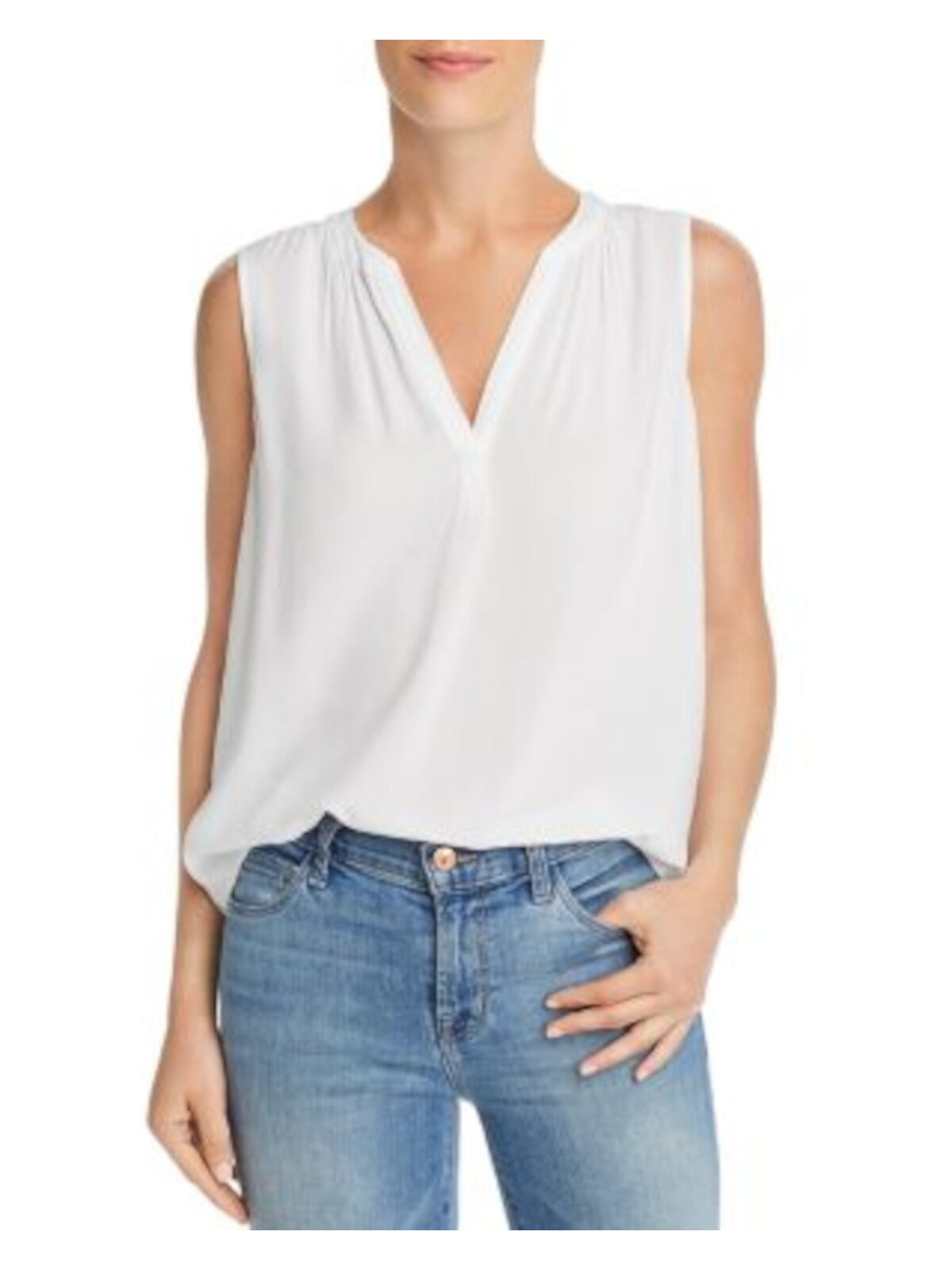 VELVET BY GRAHAM & SPENCER Womens White Gathered Shirttail Hem Pullover Sleeveless Split Top M