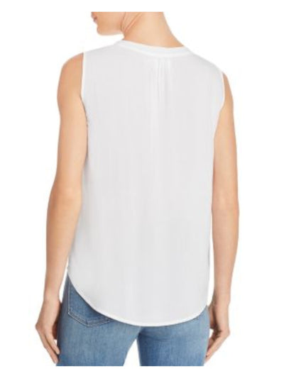 VELVET BY GRAHAM & SPENCER Womens White Gathered Shirttail Hem Pullover Sleeveless Split Top S