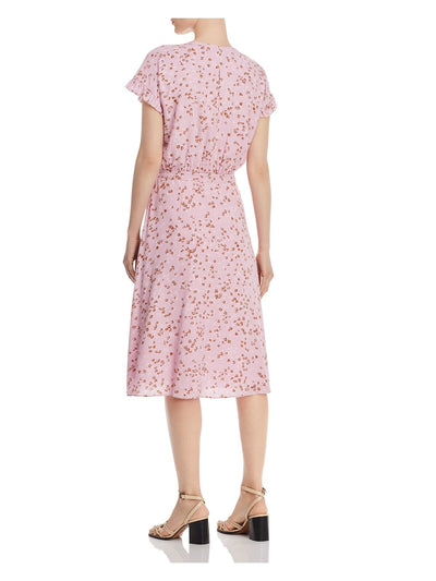 JOIE Womens Pink Floral Short Sleeve V Neck Midi Wrap Dress XXS