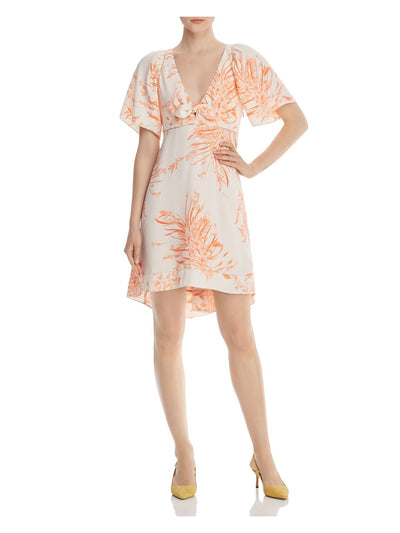 JOIE Womens Orange Printed Short Sleeve V Neck Knee Length Hi-Lo Dress 2