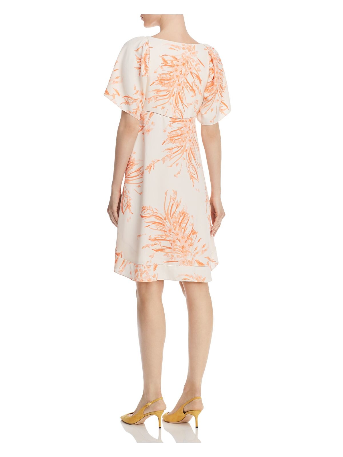 JOIE Womens Orange Printed Short Sleeve V Neck Knee Length Hi-Lo Dress 00