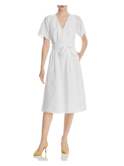 JOIE Womens Cotton Short Sleeve V Neck Midi Wear To Work Shirt Dress