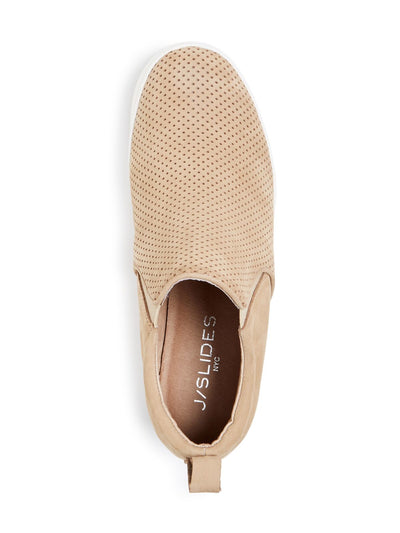 J SLIDES Womens Sand Beige 1" Platform Goring Hidden Heel Perforated Sallie Round Toe Wedge Leather Sneakers Shoes M