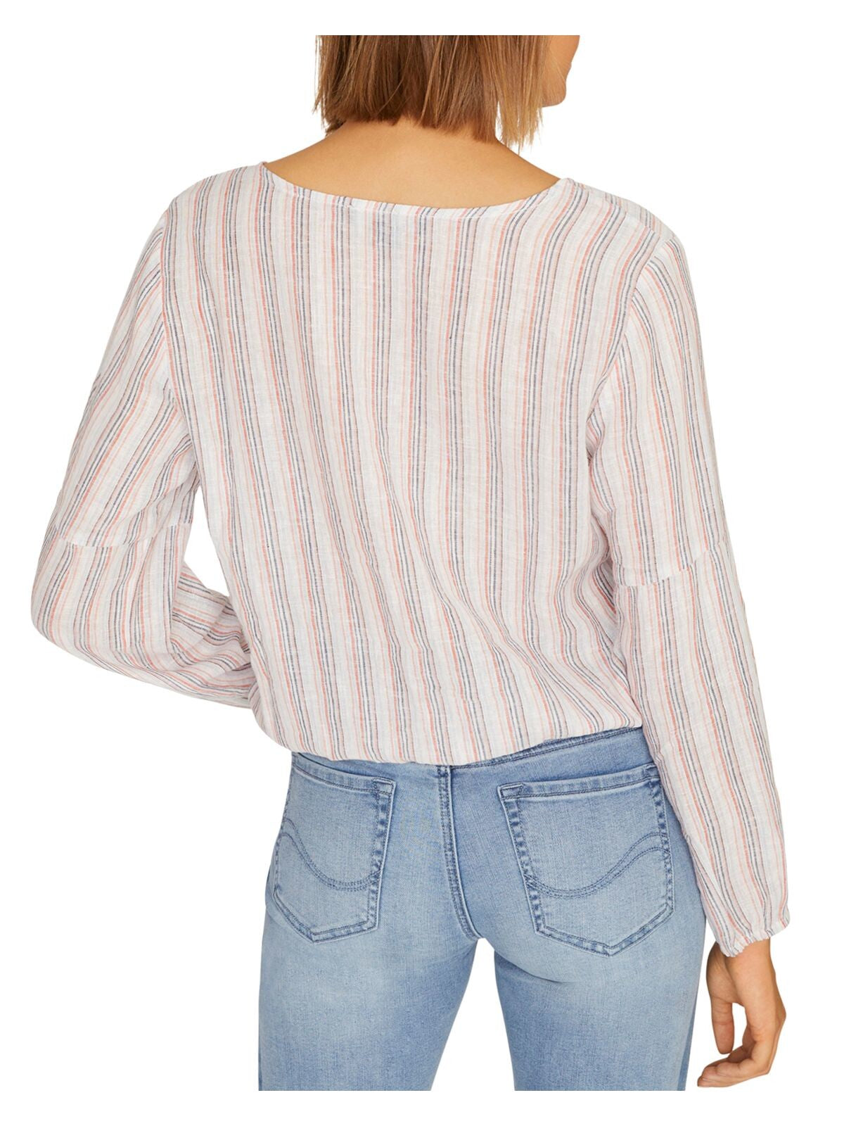 SANCTUARY Womens Ivory Striped Long Sleeve V Neck Faux Wrap Top XS