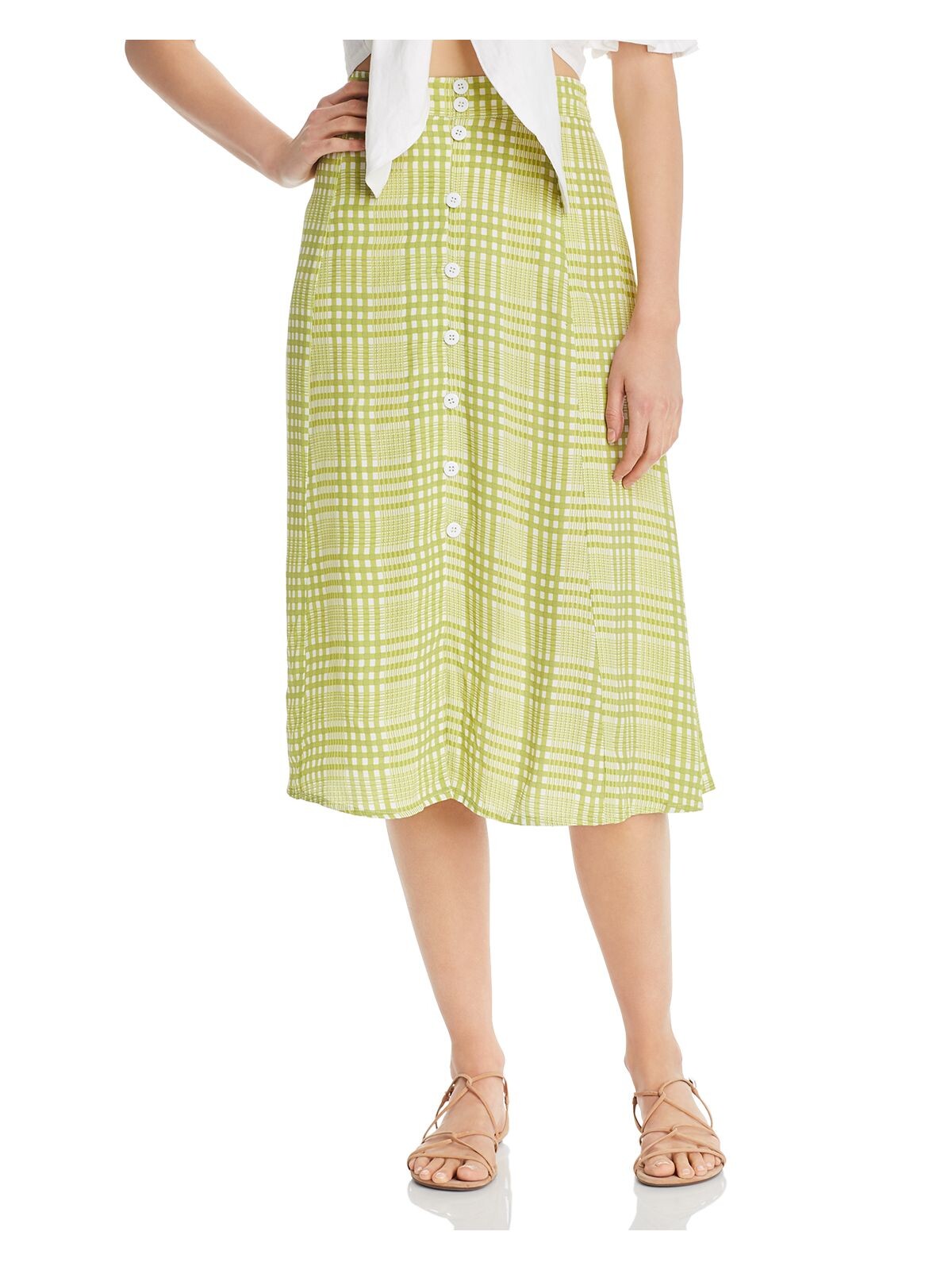 FAITHFULL THE BRAND Womens Green Slitted Plaid Midi A-Line Skirt S