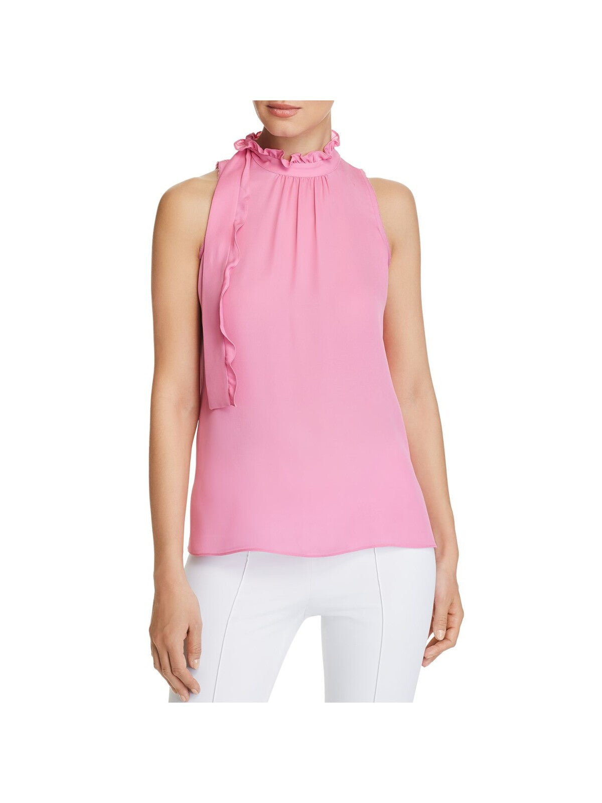 KOBI HALPERIN Womens Pink Ruffled Pleated Tie Neck Sleeveless Halter Top M