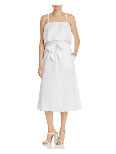 JOIE Womens White Cotton Spaghetti Strap Midi Blouson Dress Size: XS