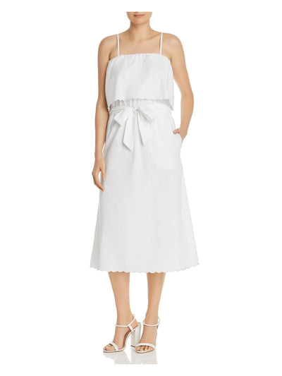 JOIE Womens White Cotton Spaghetti Strap Midi Blouson Dress Size: L