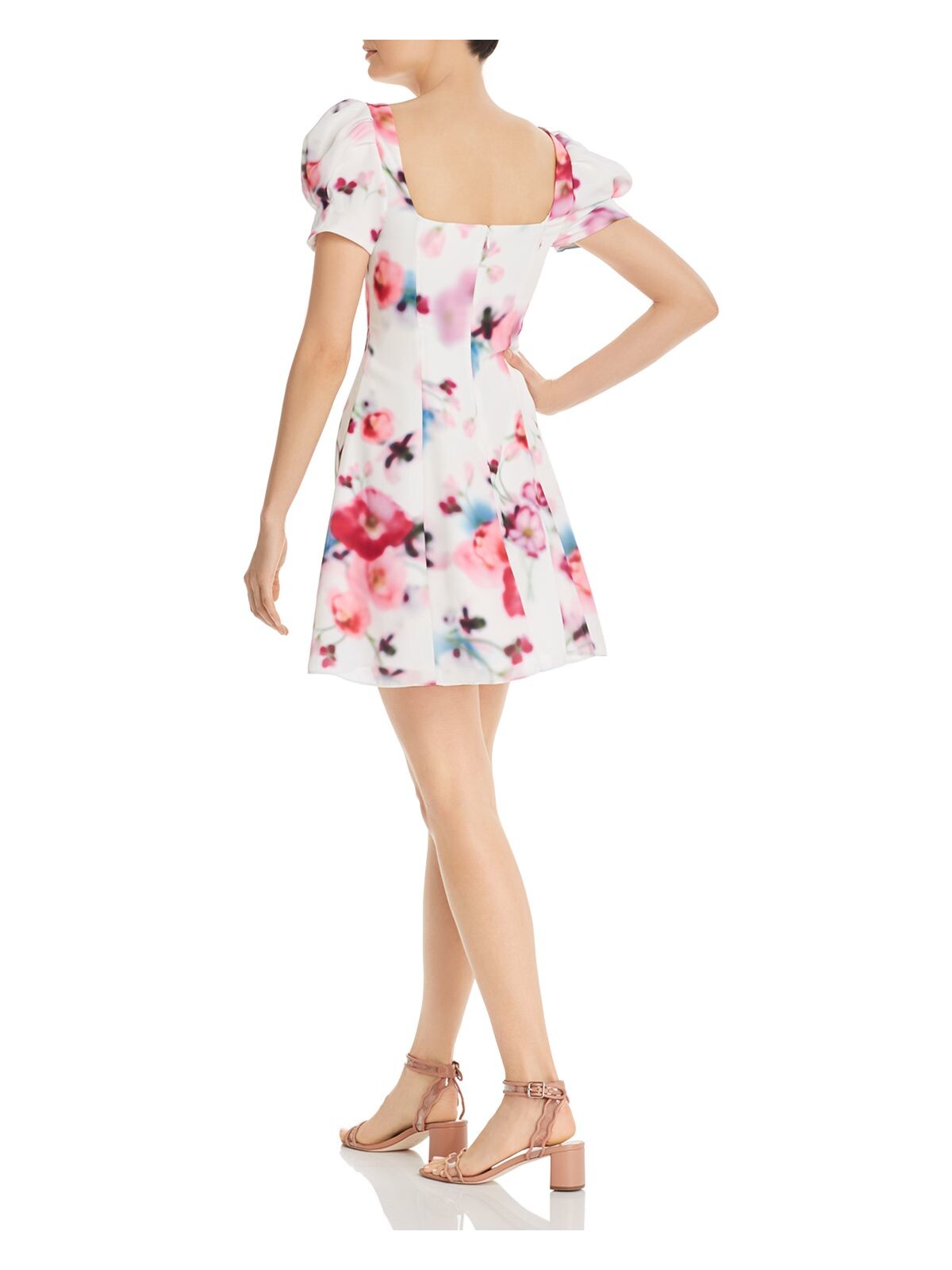 FAME AND PARTNERS Womens Pink Floral Pouf Short Sheath Evening Dress Size: 2