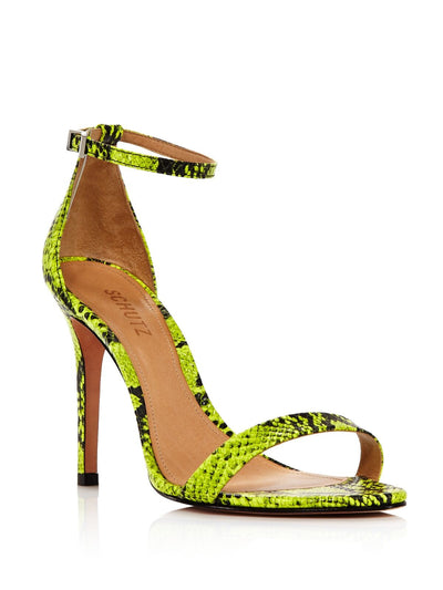 SCHUTZ Womens Green Snake Adjustable Strap Cushioned Cadey Lee Open Toe Stiletto Buckle Leather Dress Slingback Sandal 5.5 B