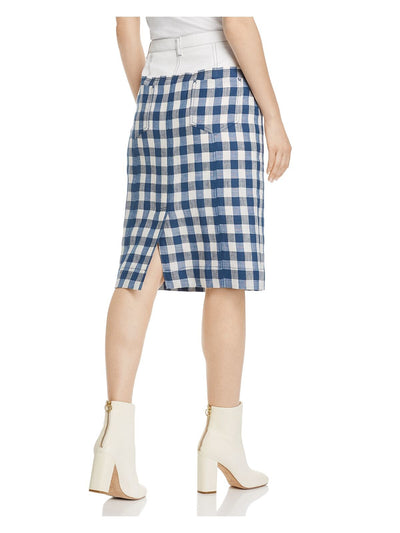 SJYP Womens Navy Slitted Plaid Knee Length A-Line Skirt S