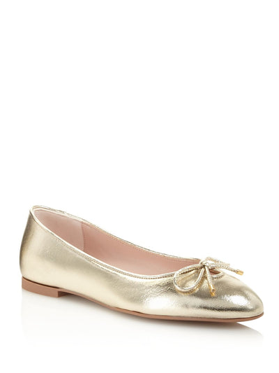 STUART WEITZMAN Womens Gold Metallic Bow Accent Gabby Almond Toe Slip On Leather Dress Ballet Flats 5 M