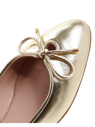 STUART WEITZMAN Womens Gold Metallic Bow Accent Gabby Almond Toe Slip On Leather Dress Ballet Flats 5 M