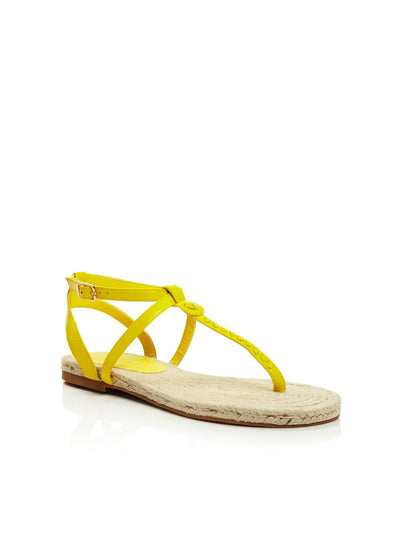 JACK ROGERS Womens Yellow Whipstitch Espadrille Adjustable Ankle Strap Evie Open Toe Buckle Leather Thong Sandals Shoes 7 M