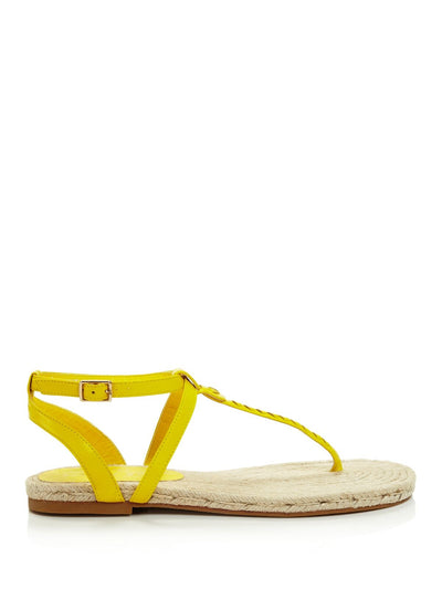 JACK ROGERS Womens Yellow Whipstitch Espadrille Adjustable Ankle Strap Evie Open Toe Buckle Leather Thong Sandals Shoes 6.5