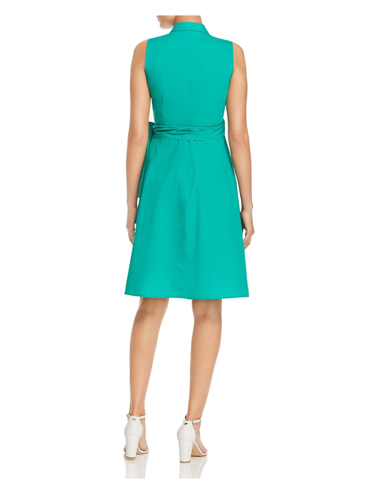 LE GALI Womens Green Tie Sleeveless Collared Knee Length Faux Wrap Dress XS