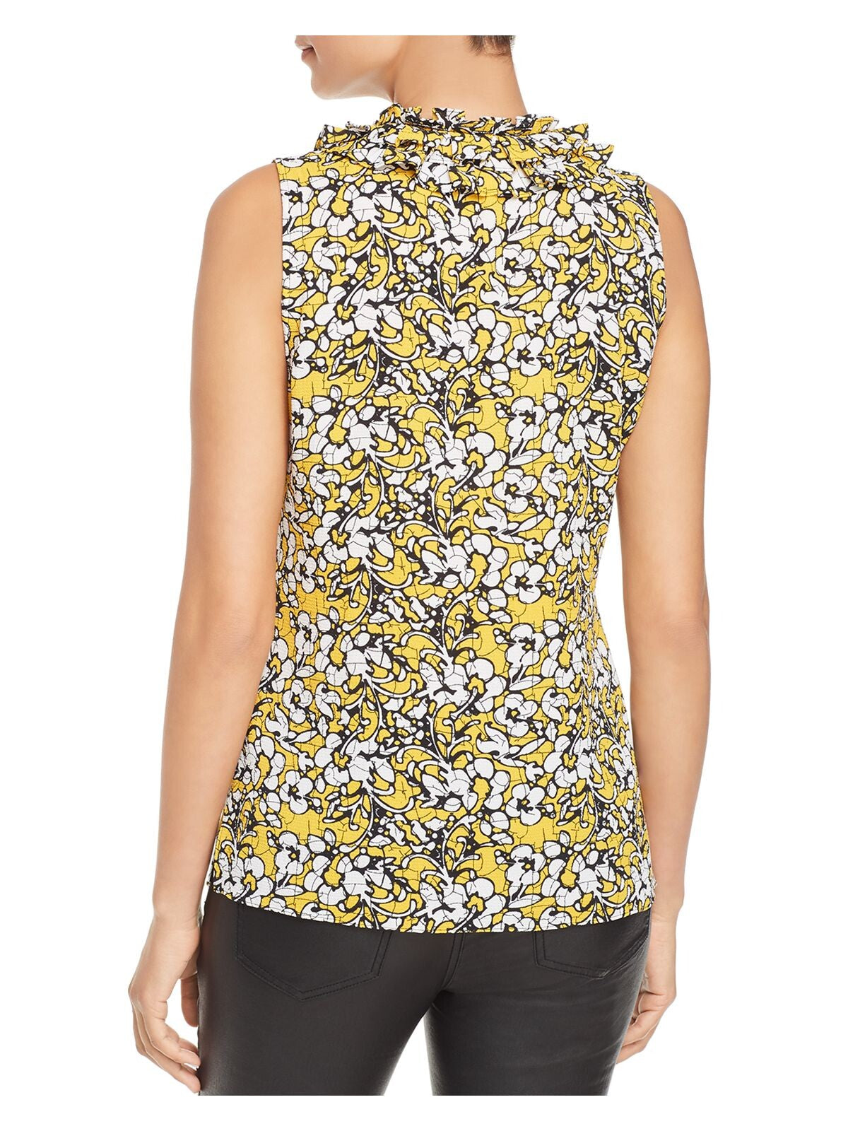 LE GALI Womens Yellow Ruffled Floral Sleeveless Keyhole Tank Top M