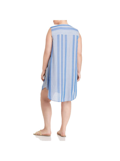 SINGLE THREAD Womens Blue Striped Sleeveless Split Short Shift Dress Plus 2X