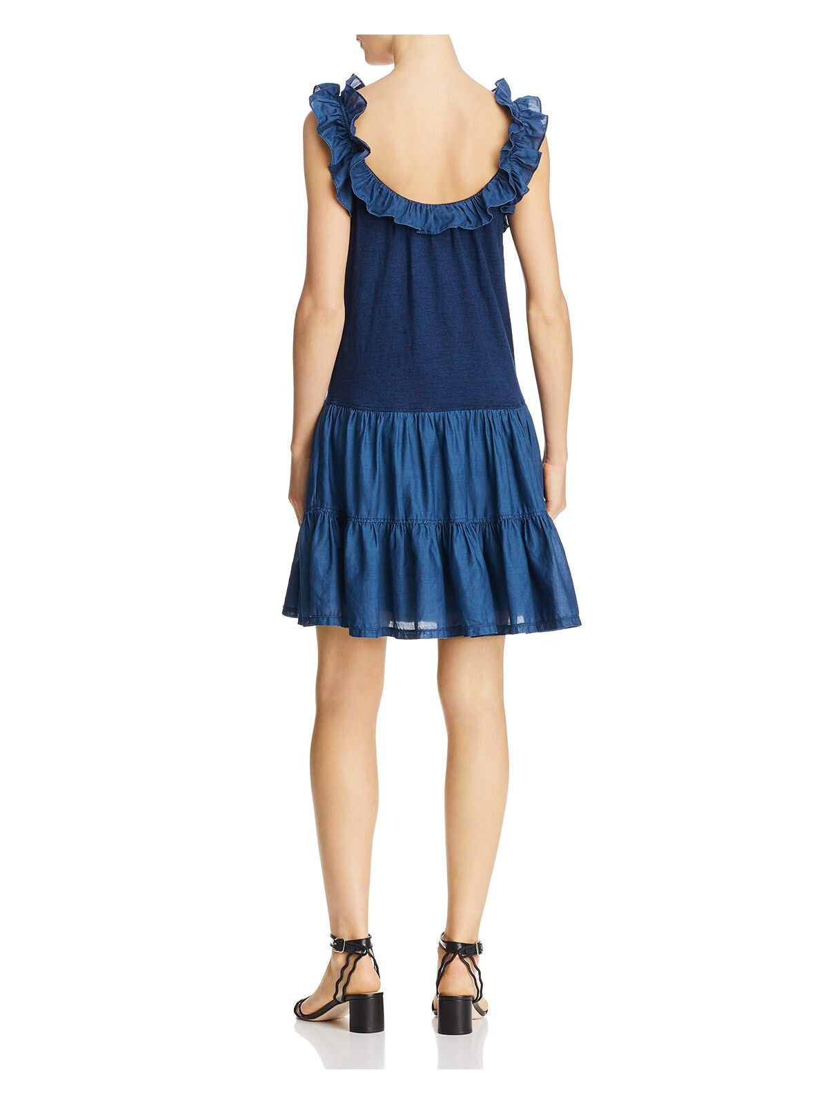 LA VIE BY REBECCA TAYLOR Womens Blue Low Back Heather Spaghetti Strap Scoop Neck Above The Knee Party Trapeze Dress M