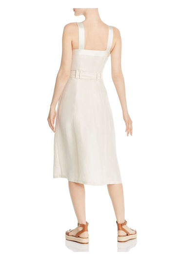 JOIE Womens White Belted Pocketed Sleeveless Square Neck Below The Knee Evening Sheath Dress S