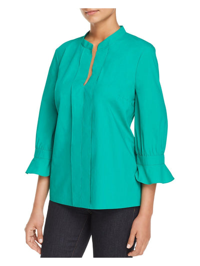 LE GALI Womens Green Floral 3/4 Sleeve Mandarin Collar Blouse XS