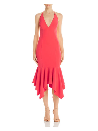 AIDAN MATTOX Womens Coral Spaghetti Strap Below The Knee Hi-Lo Evening Dress 4