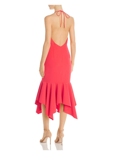 AIDAN MATTOX Womens Coral Spaghetti Strap V Neck Below The Knee Evening Hi-Lo Dress 2