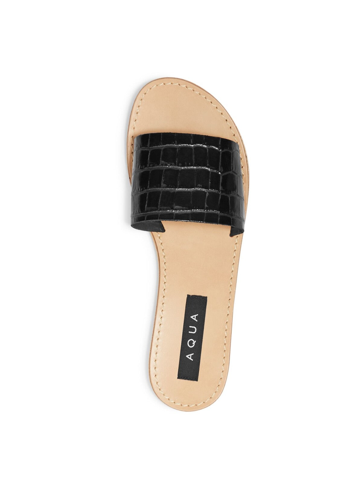 AQUA Womens Black Croc Embossed Slide Round Toe Block Heel Slip On Leather Slide Sandals Shoes