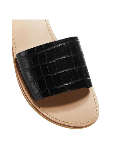 AQUA Womens Black Croc Embossed Slide Round Toe Block Heel Slip On Leather Slide Sandals 7 M