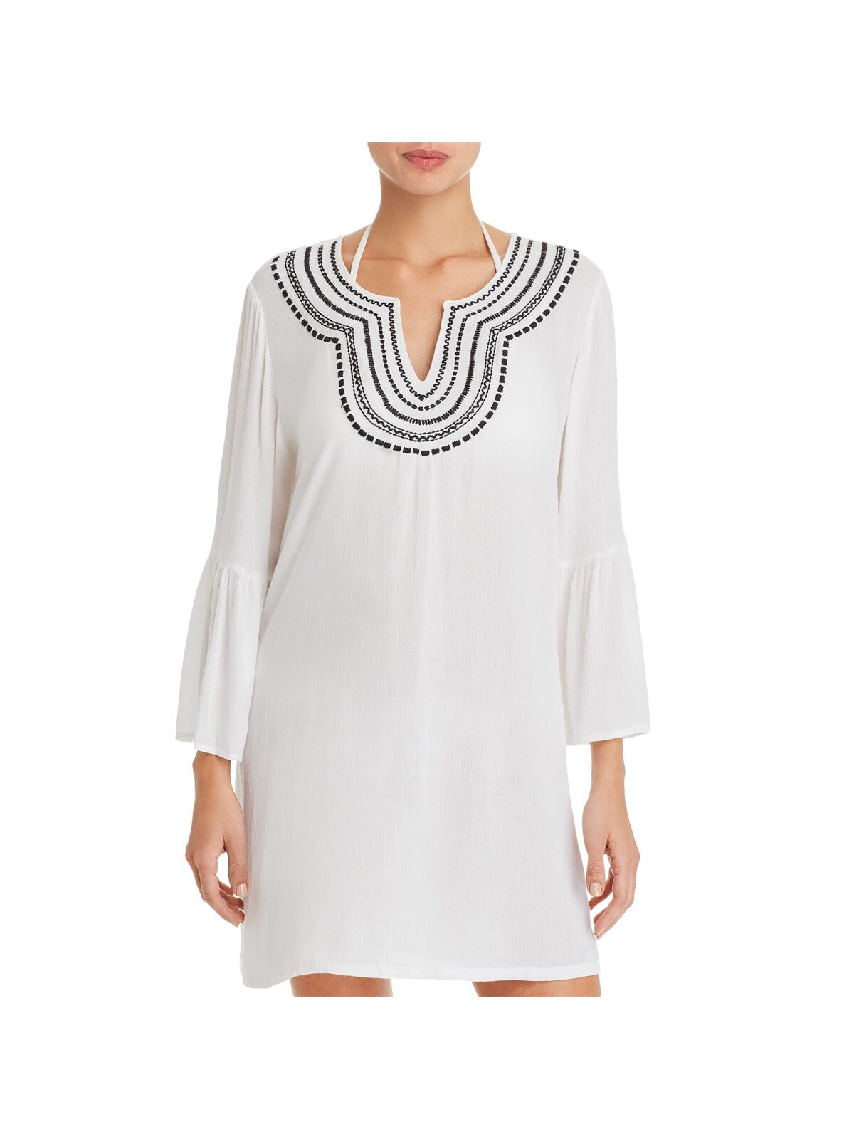 TOMMY BAHAMA Women's White Round Notched Neck Dress Swimsuit Cover Up XS