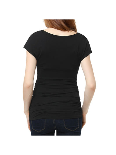 KIMI & KAI Womens Black Stretch Fitted Short Sleeve Cowl Neck Top Maternity XS