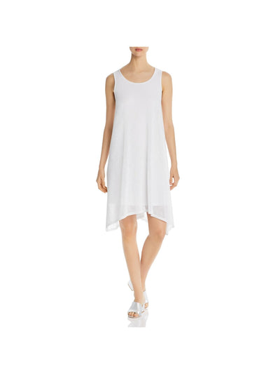 DONNA KARAN Womens White Textured Lined Handkerchief Hem Sleeveless Round Neck Knee Length Shift Dress XS